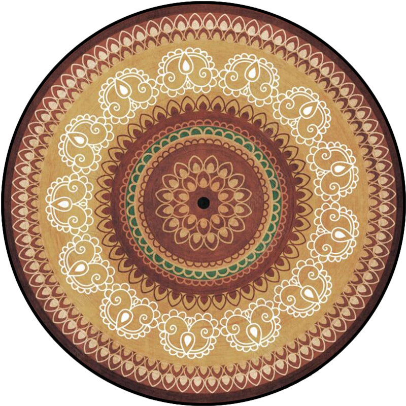 Vintage Concentric Circles Pattern Rug with Floral Yellow Tribal Rug Polyester Washable Anti-Slip Backing Area Rug for Living Room Clearhalo 'Area Rug' 'Rugs' 'Southwestern' Rug' 1613744