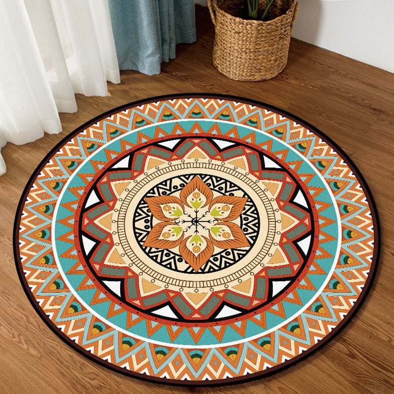 Traditional Concentric Circles Pattern Rug with Floral Orange Tribal Rug Polyester Washable Anti-Slip Backing Area Rug for Living Room Yellow-Red Clearhalo 'Area Rug' 'Rugs' 'Southwestern' Rug' 1613750