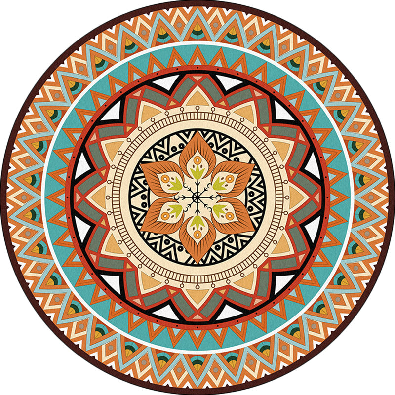 Traditional Concentric Circles Pattern Rug with Floral Orange Tribal Rug Polyester Washable Anti-Slip Backing Area Rug for Living Room Clearhalo 'Area Rug' 'Rugs' 'Southwestern' Rug' 1613752