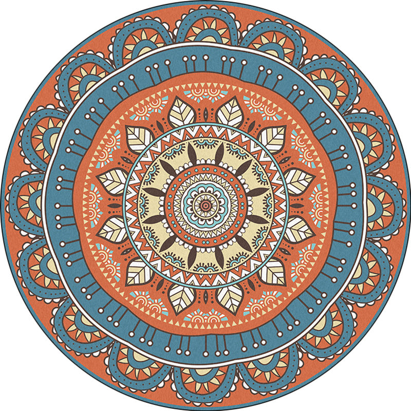 Americana Concentric Circles Pattern Rug with Floral Orange and Blue Polyester Rug Machine Washable Non-Slip Area Rug for Bedroom Clearhalo 'Area Rug' 'Rugs' 'Southwestern' Rug' 1613760