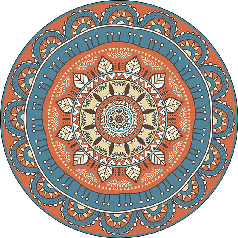 Americana Concentric Circles Pattern Rug with Floral Orange and Blue Polyester Rug Machine Washable Non-Slip Area Rug for Bedroom Clearhalo 'Area Rug' 'Rugs' 'Southwestern' Rug' 1613760
