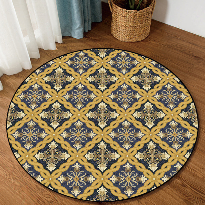 Yellow Moroccan Rug Polyester Azulejo and Floral Print Rug Washable Non-Slip Backing Carpet for Living Room Yellow Clearhalo 'Area Rug' 'Moroccan' 'Rugs' Rug' 1613774