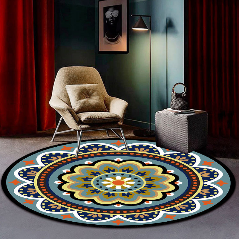 Classic Floral Pattern Rug Blue Tribal Rug Polyester Washable Anti-Slip Backing Area Rug for Living Room Blue Clearhalo 'Area Rug' 'Moroccan' 'Rugs' Rug' 1613782