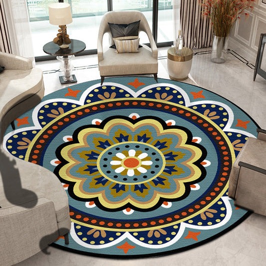 Classic Floral Pattern Rug Blue Tribal Rug Polyester Washable Anti-Slip Backing Area Rug for Living Room Clearhalo 'Area Rug' 'Moroccan' 'Rugs' Rug' 1613783