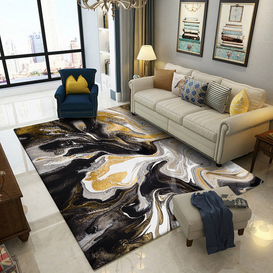 Black and Yellow Bedroom Rug Modern Abstract Marble Pattern Area Rug Polyester Stain-Resistant Washable Carpet Yellow-Black Clearhalo 'Area Rug' 'Modern' 'Rugs' Rug' 1613830