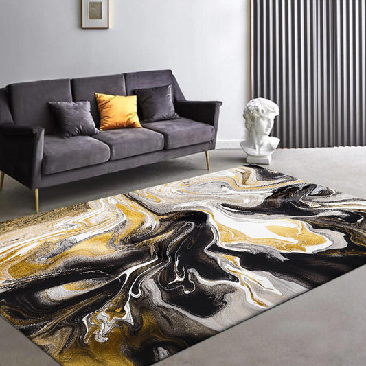 Black and Yellow Bedroom Rug Modern Abstract Marble Pattern Area Rug Polyester Stain-Resistant Washable Carpet Clearhalo 'Area Rug' 'Modern' 'Rugs' Rug' 1613831