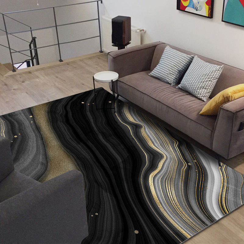 Novelty Modern Rug in Black and Gold Abstract Stone Grain Pattern Rug Polyester Washable Carpet for Home Decoration Black Clearhalo 'Area Rug' 'Modern' 'Rugs' Rug' 1613878