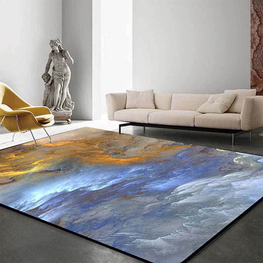 Modern Living Room Rug in Blue and Yellow Abstract Cloud Print Rug Polyester Stain-Resistant Washable Area Rug Yellow Clearhalo 'Area Rug' 'Modern' 'Rugs' Rug' 1613886