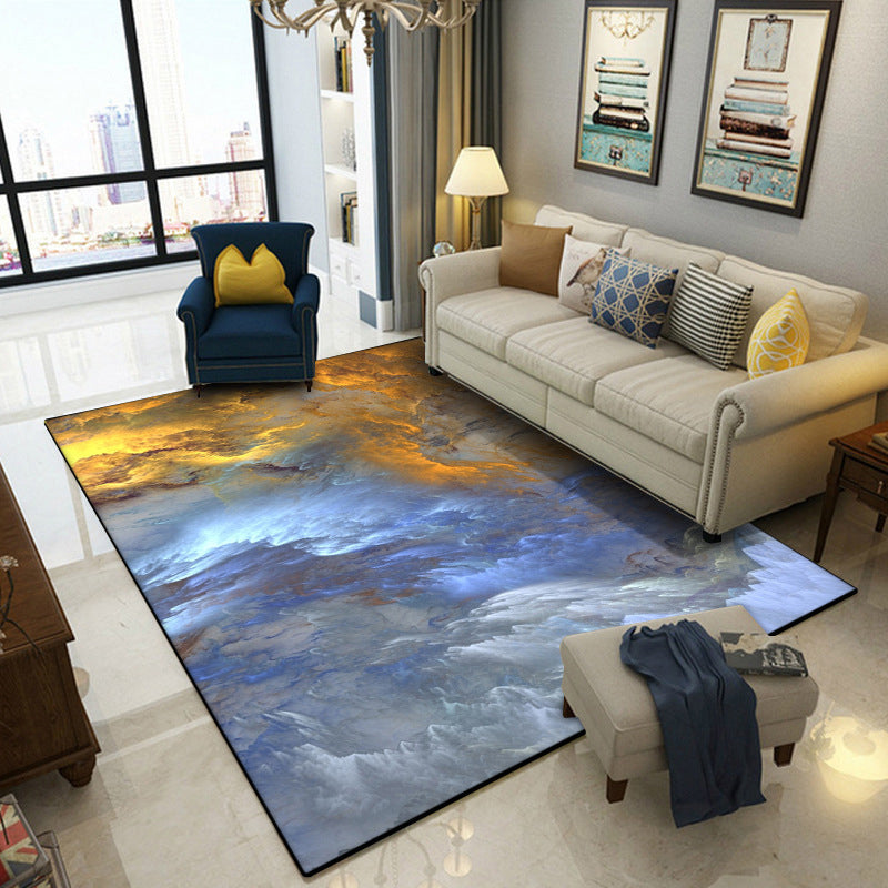 Modern Living Room Rug in Blue and Yellow Abstract Cloud Print Rug Polyester Stain-Resistant Washable Area Rug Clearhalo 'Area Rug' 'Modern' 'Rugs' Rug' 1613887