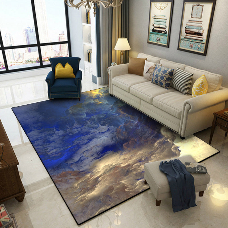 Modern Living Room Rug in Blue and Yellow Abstract Cloud Print Rug Polyester Stain-Resistant Washable Area Rug Clearhalo 'Area Rug' 'Modern' 'Rugs' Rug' 1613894