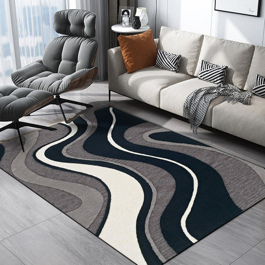 Black and Grey Bedroom Rug Modern Abstract Swirl Line Pattern Area Rug Polyester Washable Pet Friendly Carpet Grey Clearhalo 'Area Rug' 'Modern' 'Rugs' Rug' 1613916