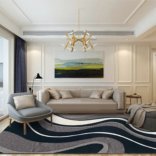 Black and Grey Bedroom Rug Modern Abstract Swirl Line Pattern Area Rug Polyester Washable Pet Friendly Carpet Clearhalo 'Area Rug' 'Modern' 'Rugs' Rug' 1613917