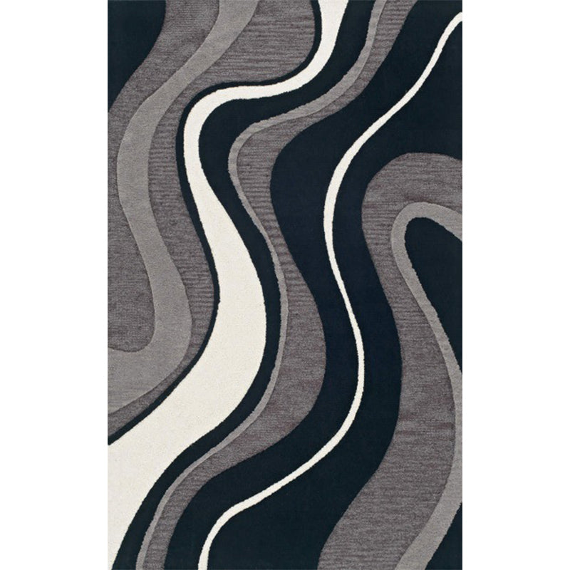 Black and Grey Bedroom Rug Modern Abstract Swirl Line Pattern Area Rug Polyester Washable Pet Friendly Carpet Clearhalo 'Area Rug' 'Modern' 'Rugs' Rug' 1613918