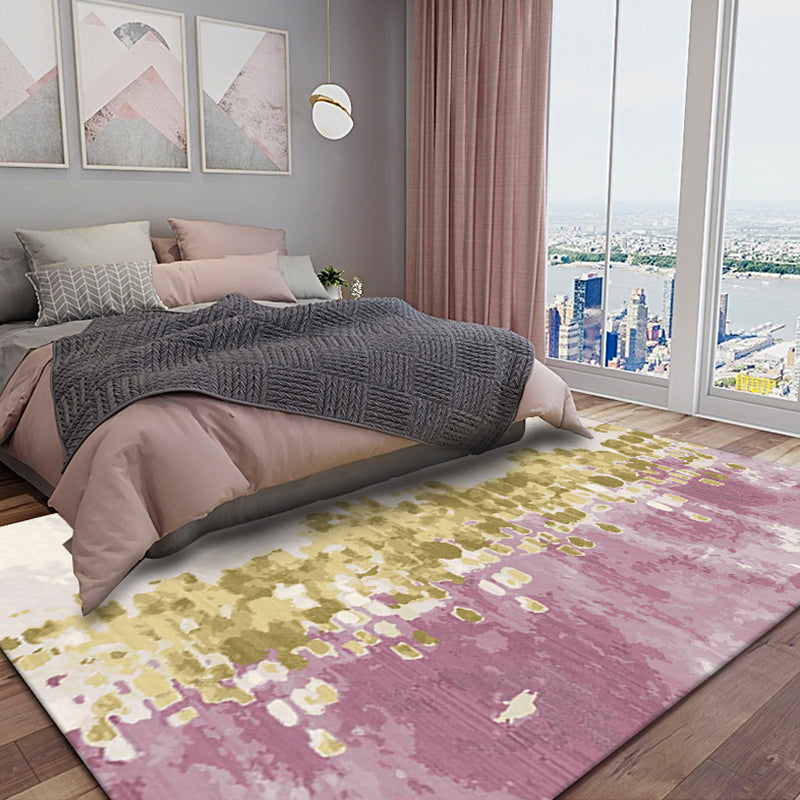 Ivory and Pink Bedroom Rug Modern Abstract Painting Pattern Area Rug Polyester Washable Carpet Clearhalo 'Area Rug' 'Modern' 'Rugs' Rug' 1613933