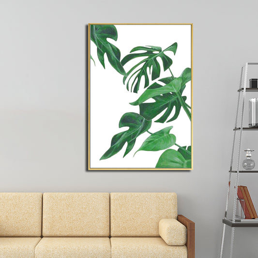 Green Tropical Wall Art Print Plant Leaves Canvas for Living Room, Textured Surface Clearhalo 'Art Gallery' 'Canvas Art' 'Coastal Art Gallery' 'Tropical' Arts' 1614029