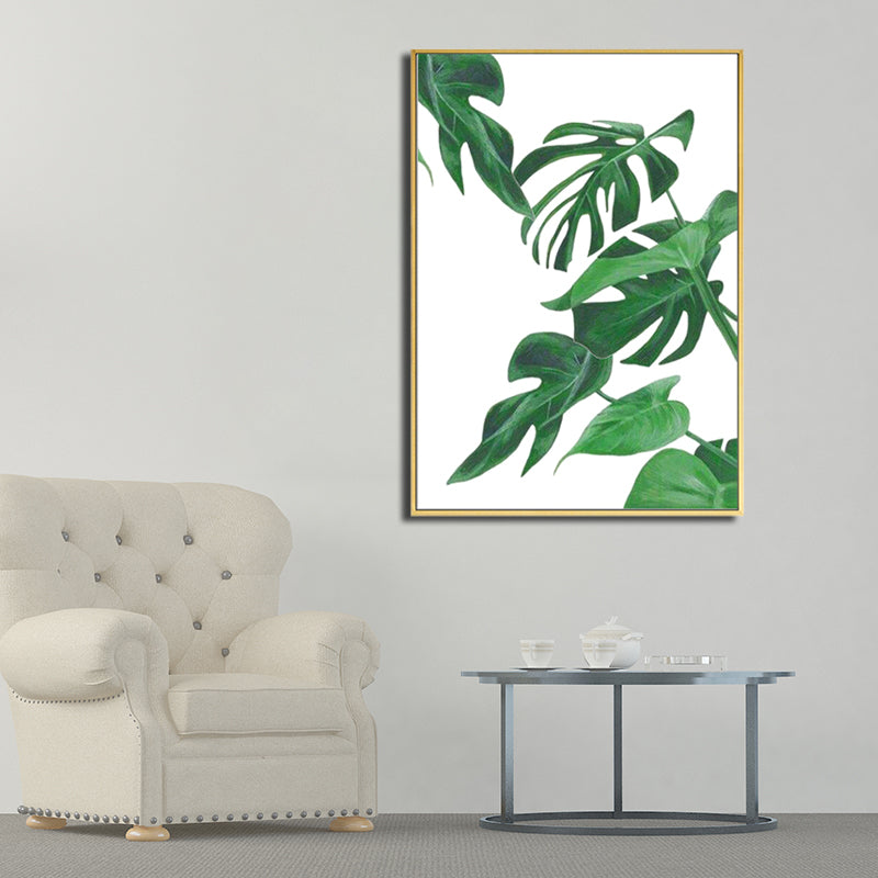 Green Tropical Wall Art Print Plant Leaves Canvas for Living Room, Textured Surface Clearhalo 'Art Gallery' 'Canvas Art' 'Coastal Art Gallery' 'Tropical' Arts' 1614030