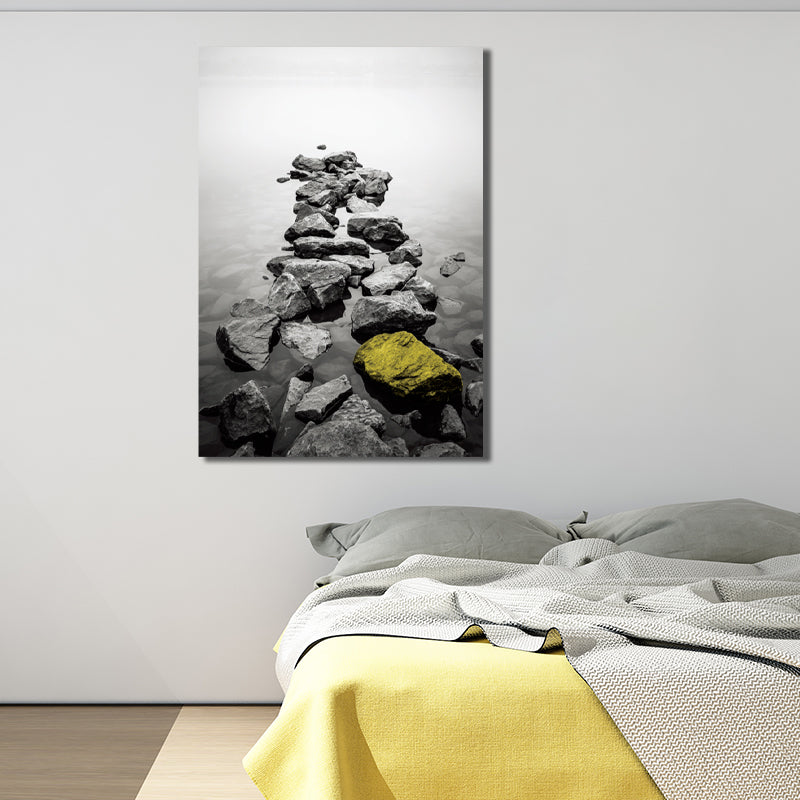 Retro River Rock Shore Canvas Wall Art Grey Textured Surface Wall Decor for Bedroom Grey Clearhalo 'Arts' 'Canvas Art' 1614035