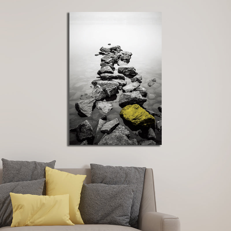 Retro River Rock Shore Canvas Wall Art Grey Textured Surface Wall Decor for Bedroom Clearhalo 'Arts' 'Canvas Art' 1614037
