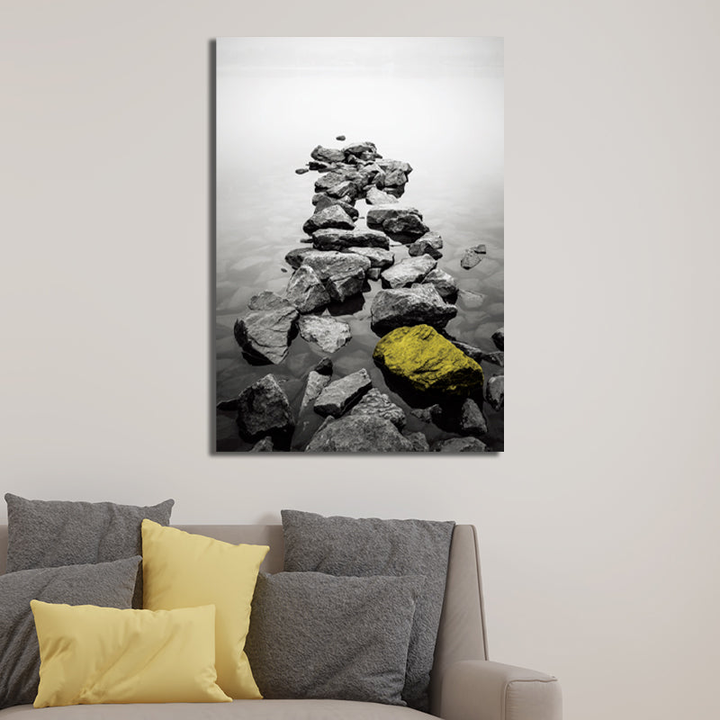 Retro River Rock Shore Canvas Wall Art Grey Textured Surface Wall Decor for Bedroom Clearhalo 'Arts' 'Canvas Art' 1614037