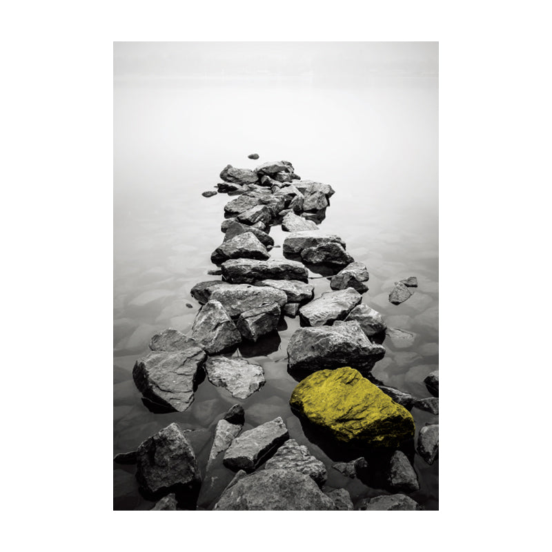 Retro River Rock Shore Canvas Wall Art Grey Textured Surface Wall Decor for Bedroom Clearhalo 'Arts' 'Canvas Art' 1614038