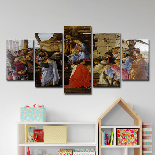 Religious Jesus Preaching Painting Modern Multi-Piece Dining Room Wall Art Decor in Red Red Clearhalo 'Art Gallery' 'Canvas Art' 'Contemporary Art Gallery' 'Modern' Arts' 1614047