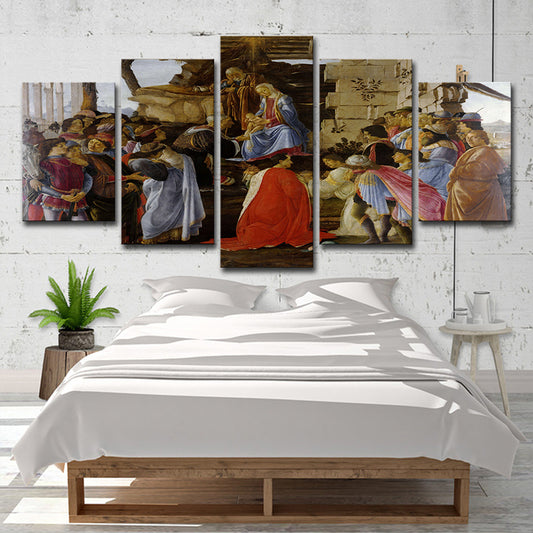 Religious Jesus Preaching Painting Modern Multi-Piece Dining Room Wall Art Decor in Red Clearhalo 'Art Gallery' 'Canvas Art' 'Contemporary Art Gallery' 'Modern' Arts' 1614048