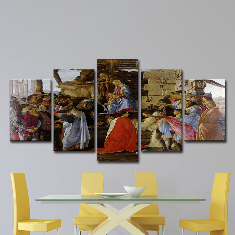 Religious Jesus Preaching Painting Modern Multi-Piece Dining Room Wall Art Decor in Red Clearhalo 'Art Gallery' 'Canvas Art' 'Contemporary Art Gallery' 'Modern' Arts' 1614049