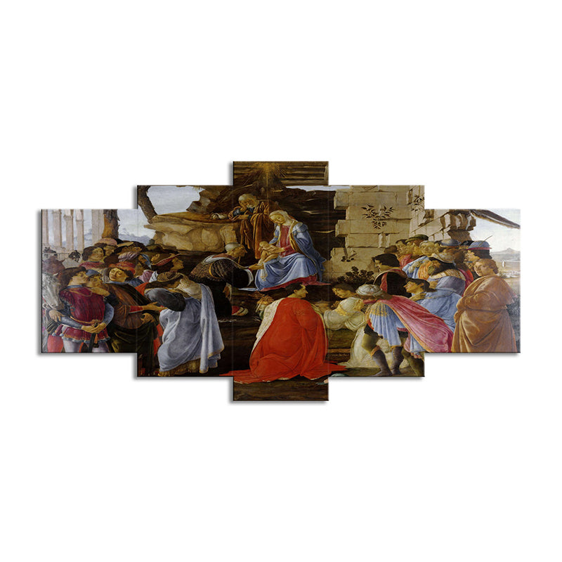 Religious Jesus Preaching Painting Modern Multi-Piece Dining Room Wall Art Decor in Red Clearhalo 'Art Gallery' 'Canvas Art' 'Contemporary Art Gallery' 'Modern' Arts' 1614050