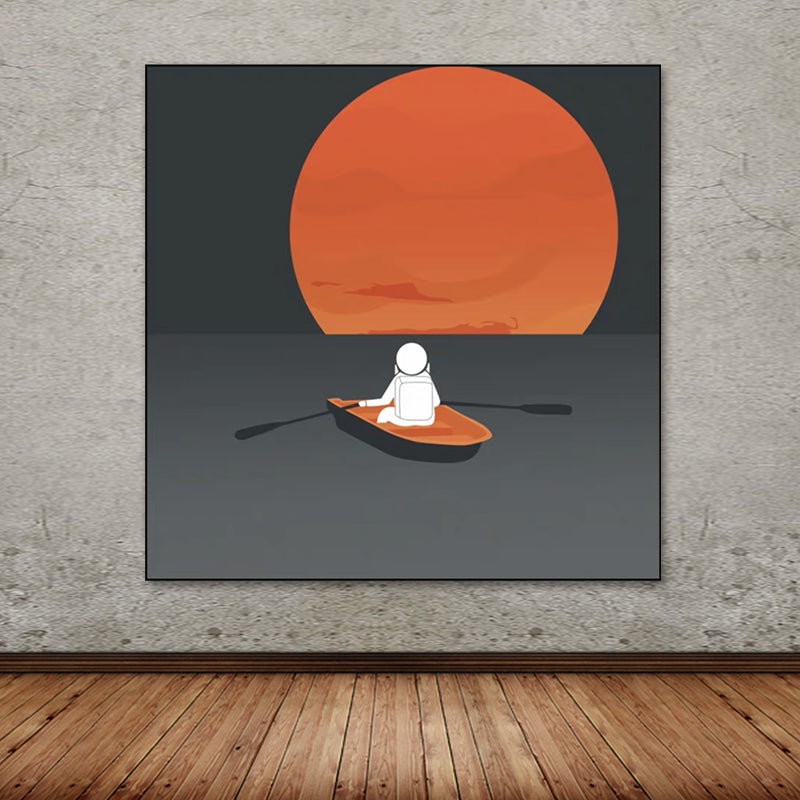 Universe Exploration Wall Art Print Dark Color Kids Style Canvas for Living Room Clearhalo 'Art Gallery' 'Canvas Art' 'Kids' Arts' 1614083