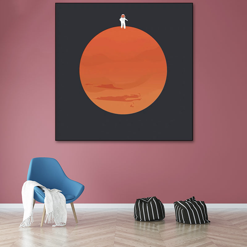 Universe Exploration Wall Art Print Dark Color Kids Style Canvas for Living Room Black Clearhalo 'Art Gallery' 'Canvas Art' 'Kids' Arts' 1614089