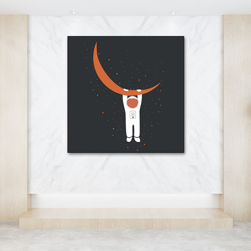 Universe Exploration Wall Art Print Dark Color Kids Style Canvas for Living Room White Clearhalo 'Art Gallery' 'Canvas Art' 'Kids' Arts' 1614096