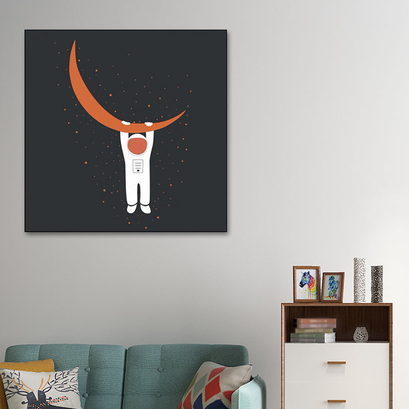 Universe Exploration Wall Art Print Dark Color Kids Style Canvas for Living Room Clearhalo 'Art Gallery' 'Canvas Art' 'Kids' Arts' 1614097