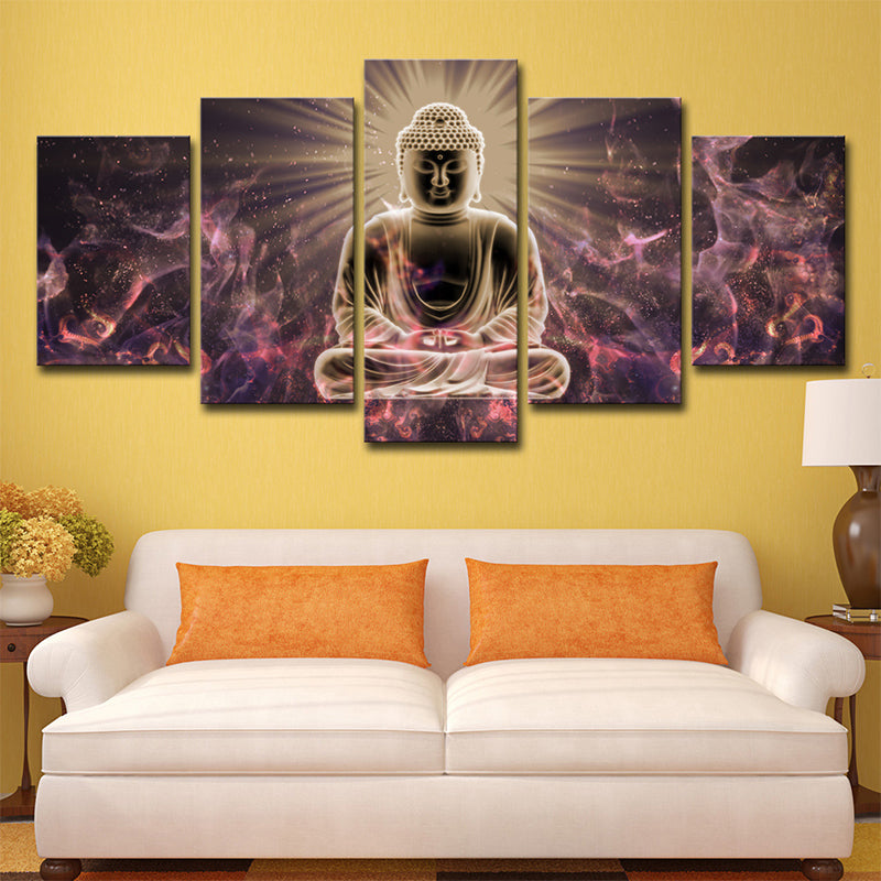 Glittering Buddhist Wall Art Print for Sitting Room Religious Canvas in Purple-Black Purple Clearhalo 'Art Gallery' 'Canvas Art' 'Contemporary Art Gallery' 'Modern' Arts' 1614110