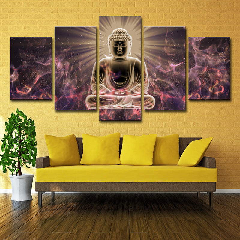 Glittering Buddhist Wall Art Print for Sitting Room Religious Canvas in Purple-Black Clearhalo 'Art Gallery' 'Canvas Art' 'Contemporary Art Gallery' 'Modern' Arts' 1614111