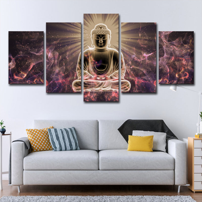 Glittering Buddhist Wall Art Print for Sitting Room Religious Canvas in Purple-Black Clearhalo 'Art Gallery' 'Canvas Art' 'Contemporary Art Gallery' 'Modern' Arts' 1614112