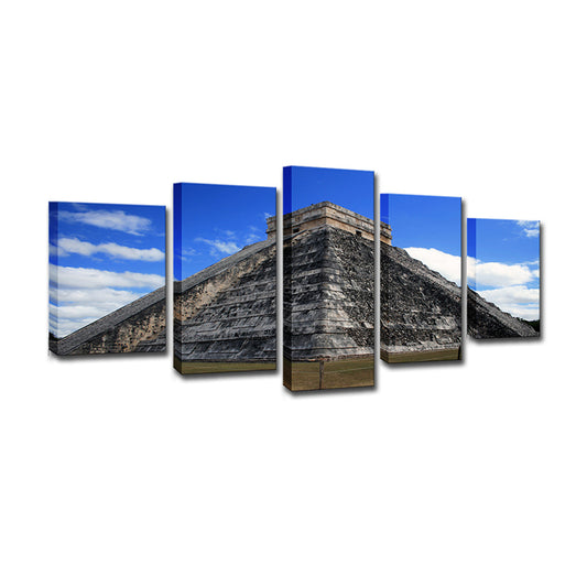 Maya Pyramid Exterior View Art Print Global Inspired Canvas Wall Decor in Sky Blue Clearhalo 'Art Gallery' 'Canvas Art' 'Contemporary Art Gallery' 'Modern' Arts' 1614120