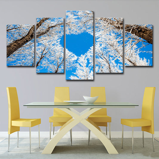 Nordic Winterscape Wall Art Decor Blue Heart Shaped Tree Branch Canvas Print for Bedroom Clearhalo 'Arts' 'Canvas Art' 1614126
