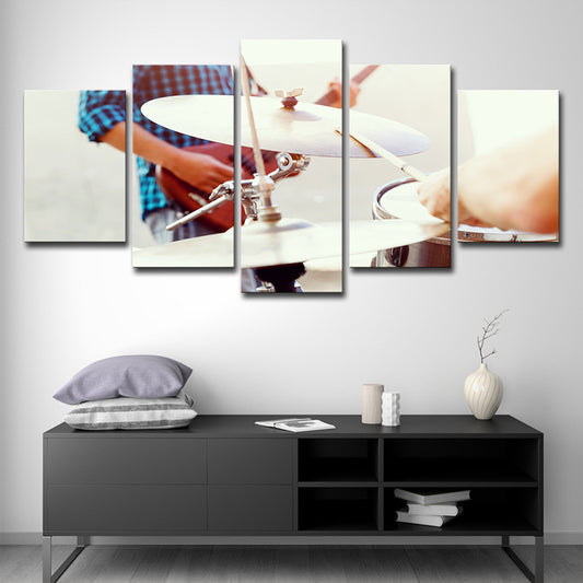 Modern Drum Beats Canvas Print White Musical Wall Art for Bedroom, Multi-Piece Clearhalo 'Art Gallery' 'Canvas Art' 'Contemporary Art Gallery' 'Modern' Arts' 1614132