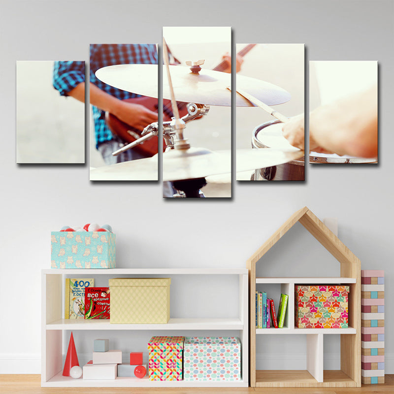 Modern Drum Beats Canvas Print White Musical Wall Art for Bedroom, Multi-Piece Clearhalo 'Art Gallery' 'Canvas Art' 'Contemporary Art Gallery' 'Modern' Arts' 1614133