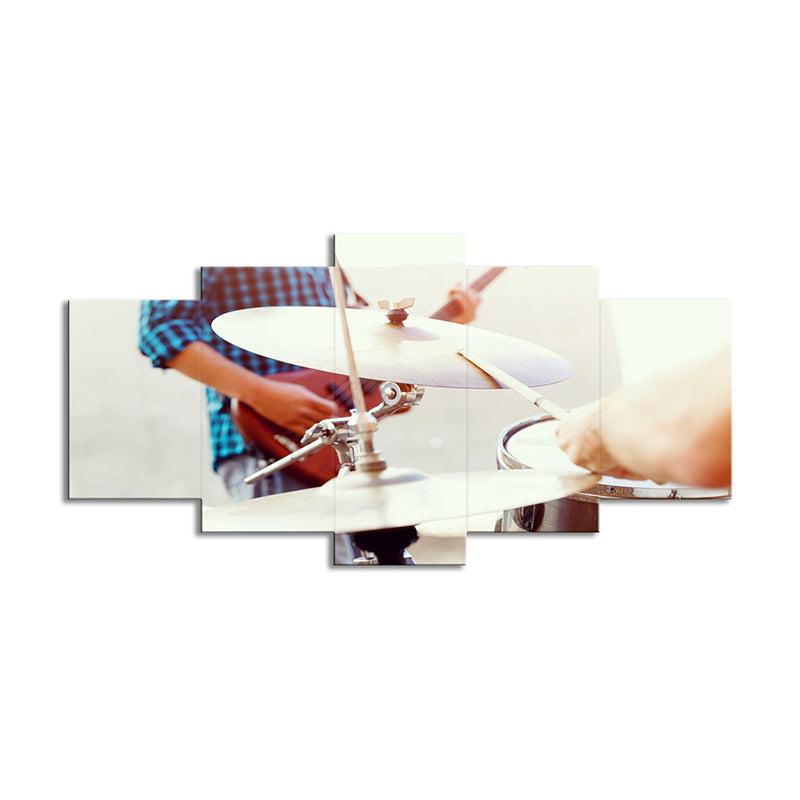 Modern Drum Beats Canvas Print White Musical Wall Art for Bedroom, Multi-Piece Clearhalo 'Art Gallery' 'Canvas Art' 'Contemporary Art Gallery' 'Modern' Arts' 1614134