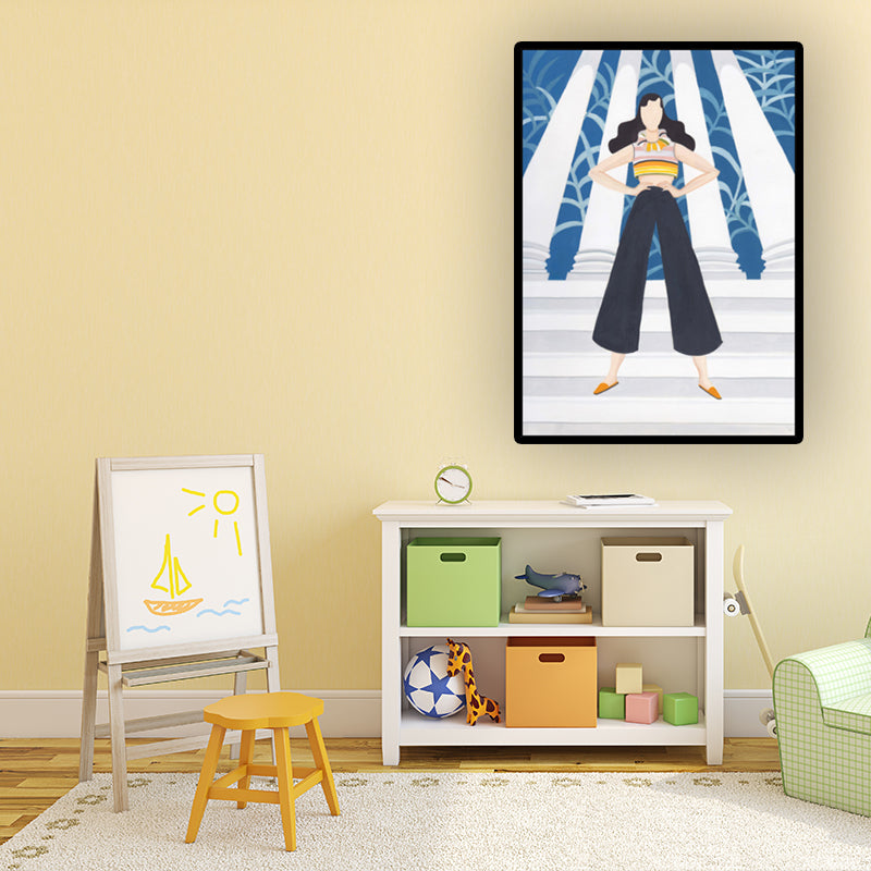 Green Nordic Wrapped Canvas Woman and Scenic Painting Wall Art Print for Bedroom Blue Clearhalo 'Arts' 'Canvas Art' 1614138