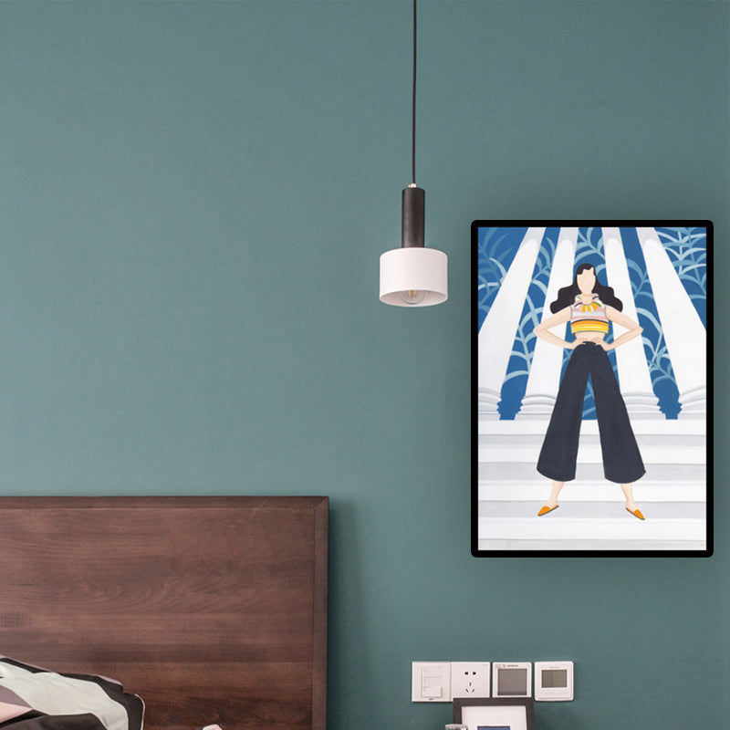 Green Nordic Wrapped Canvas Woman and Scenic Painting Wall Art Print for Bedroom Clearhalo 'Arts' 'Canvas Art' 1614139