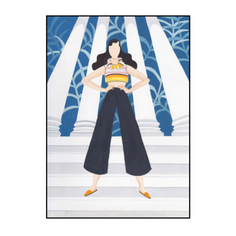 Green Nordic Wrapped Canvas Woman and Scenic Painting Wall Art Print for Bedroom Clearhalo 'Arts' 'Canvas Art' 1614141