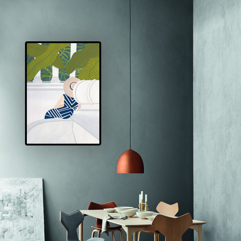 Green Nordic Wrapped Canvas Woman and Scenic Painting Wall Art Print for Bedroom Green Clearhalo 'Arts' 'Canvas Art' 1614145