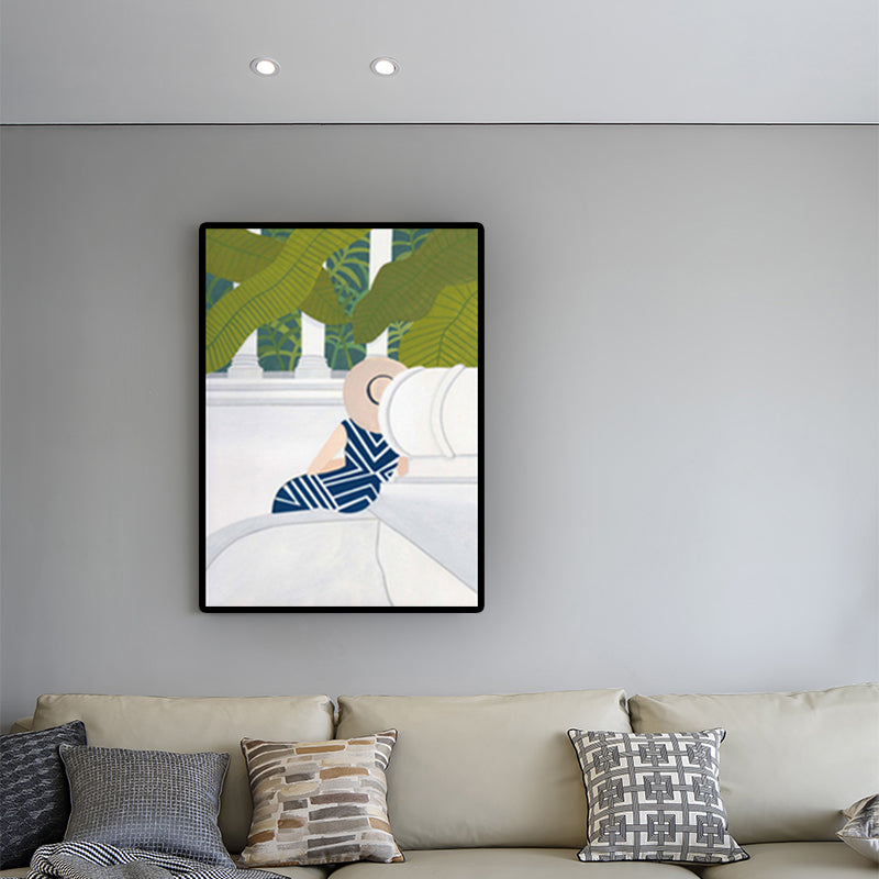 Green Nordic Wrapped Canvas Woman and Scenic Painting Wall Art Print for Bedroom Clearhalo 'Arts' 'Canvas Art' 1614146