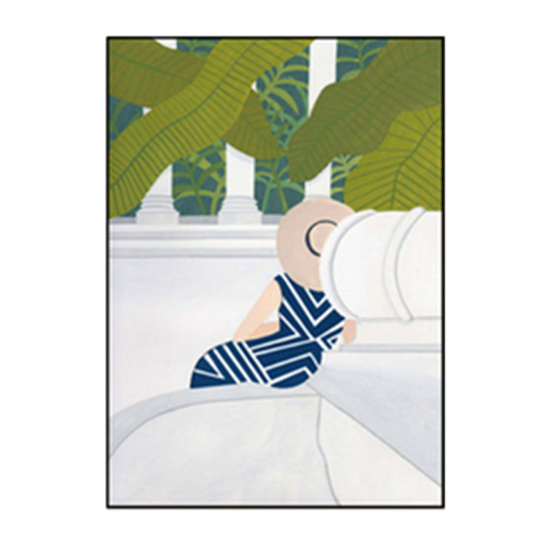 Grüne Nordische Leinwand Frau und landschaftlich landschaftliche Malkunstdruck für Schlafzimmer