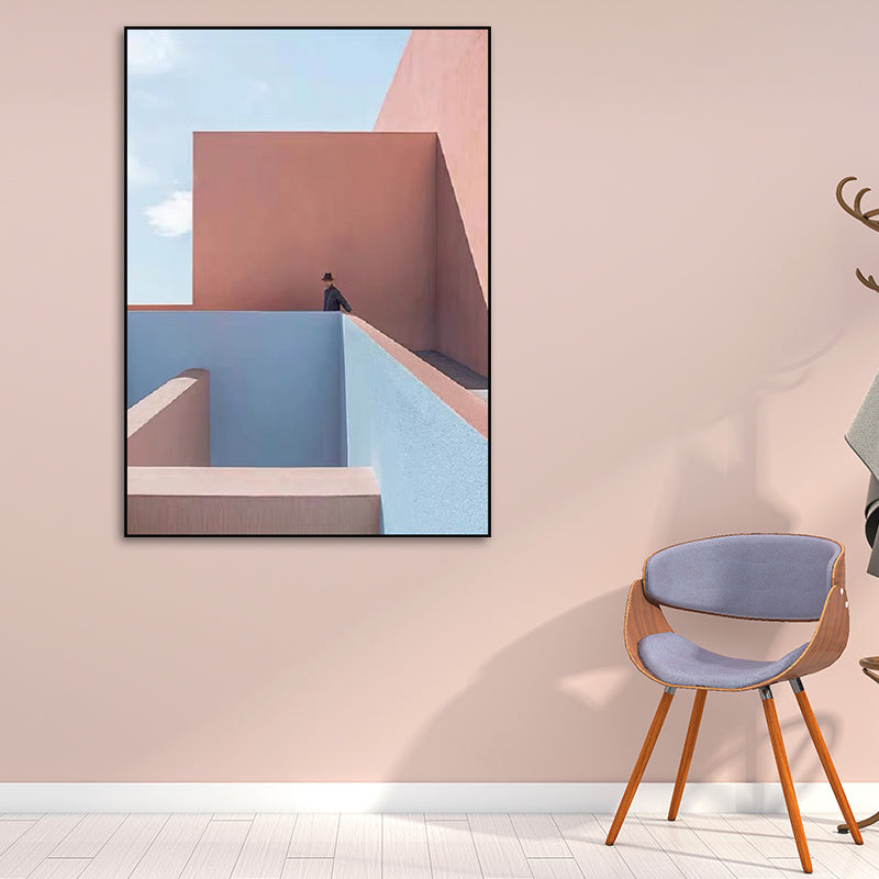 Pastel Color Architecture Wall Art Abstract Modern Style Textured Wrapped Canvas Blue Clearhalo 'Art Gallery' 'Canvas Art' 'Contemporary Art Gallery' 'Modern' Arts' 1614173