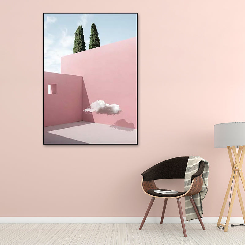 Pastel Color Architecture Wall Art Abstract Modern Style Textured Wrapped Canvas Pink Clearhalo 'Art Gallery' 'Canvas Art' 'Contemporary Art Gallery' 'Modern' Arts' 1614180