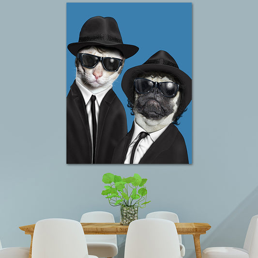 Funky Dog Boy Canvas Art for Teen Room Pet Print Wall Decor in Dark Color, Textured Blue Clearhalo 'Art Gallery' 'Canvas Art' 'Kids' Arts' 1614208