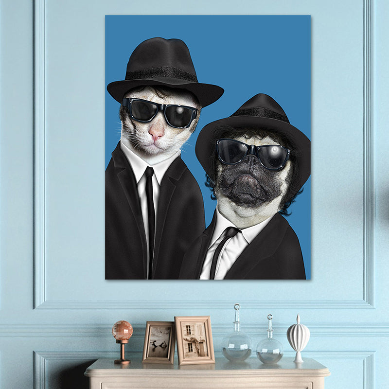 Funky Dog Boy Canvas Art for Teen Room Pet Print Wall Decor in Dark Color, Textured Clearhalo 'Art Gallery' 'Canvas Art' 'Kids' Arts' 1614209